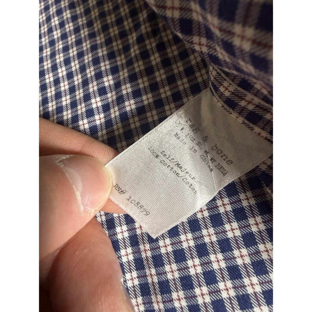 Rag & Bone Shirt Adult Size 15.5 Blue Tartan Plaid Button Down Mens Medium - Picture 6 of 9